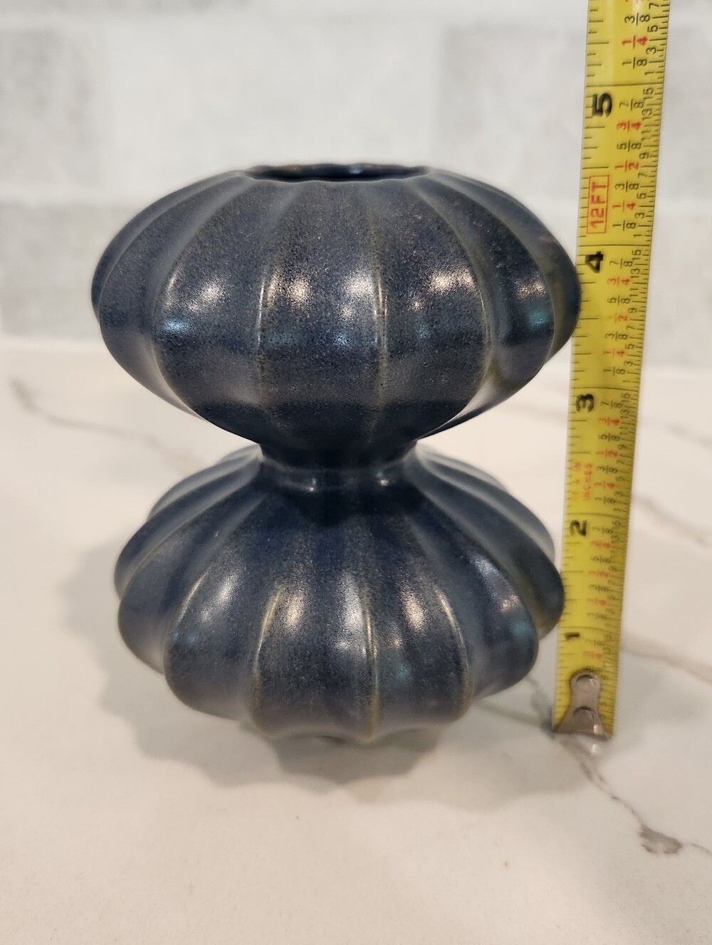 Jonathan Adler Ceramic Ribbed Double Gourd Bud Vase Slate Blue - Picture 10 of 11